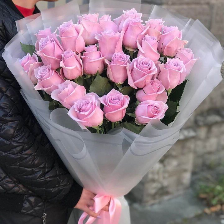 25 высоких розовых роз в Алматы